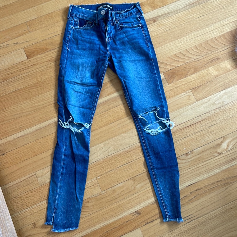 Express Ankle Legging Mid Rise Distressed with Raw Hem